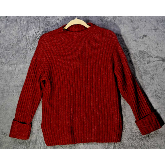 Old Navy Women’s Red Ribbed Tunic Sweater Size Small Soft Knit Pullover - Picture 1 of 5
